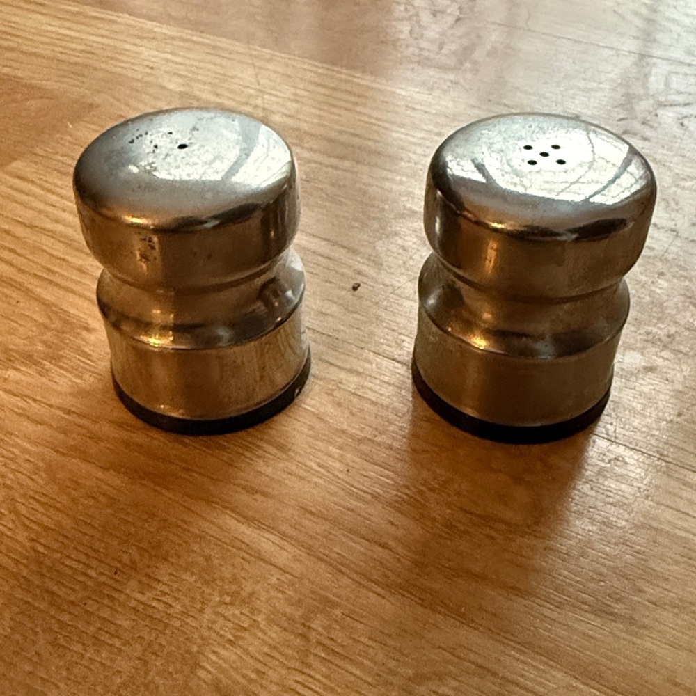 Vintage Mid Century Modern Silver Sculptural Salt and Pepper Shakers